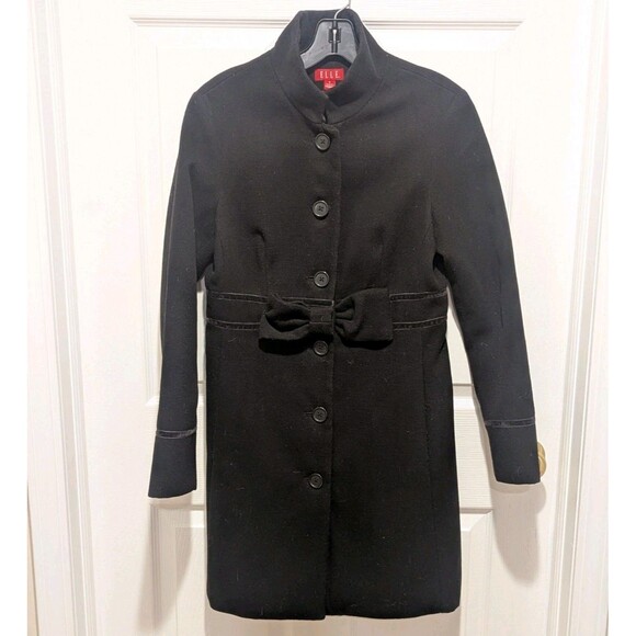 Elle Size Small Black Button Up Peacoat With Bow Coat - Picture 1 of 8